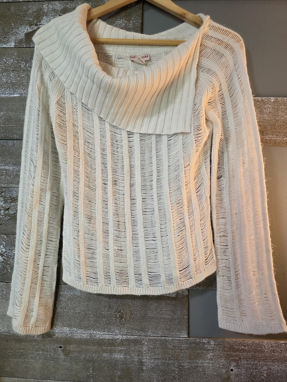 Guess Cream Open-Knit Cowl Neck Sweater